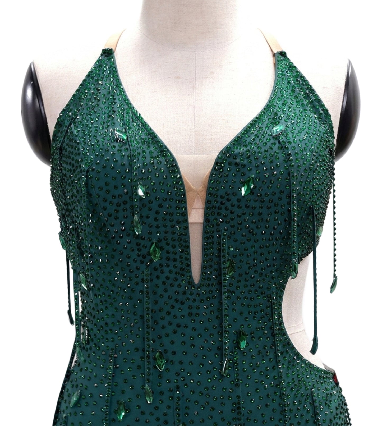 ByCharme Darkest Green Tan Fringes Latin Salsa Competition Dress - BCL-0100