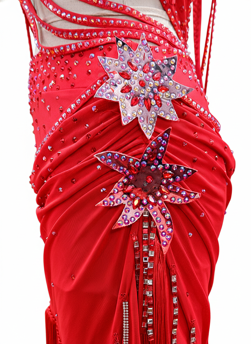 ByCharme Red Exquisite Edition Latin Salsa Competition Dress - BCL-0071