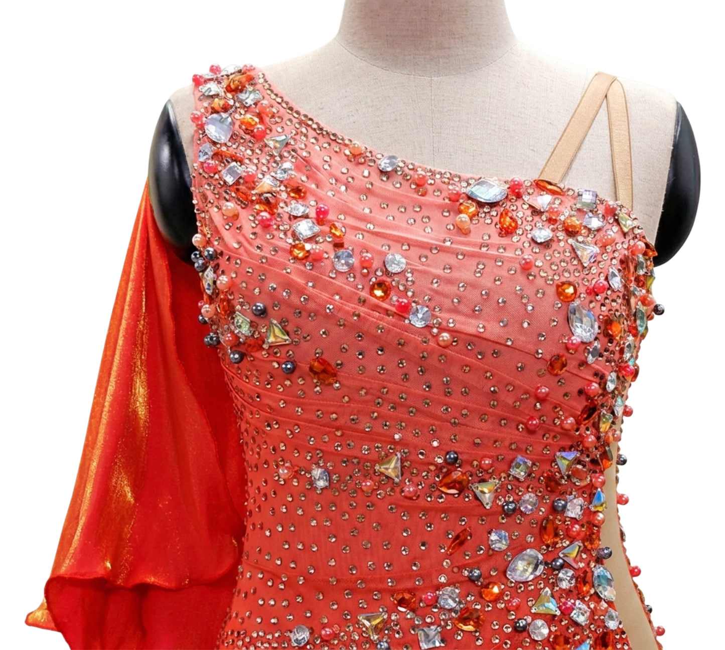 ByCharme Indian Red Chiffon Ballroom Competition Dress - BC-0036