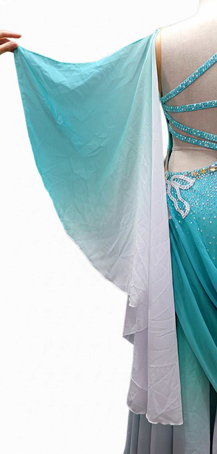 ByCharme Cyan Blue Chiffon Ballroom Competition Dress - BC-0055