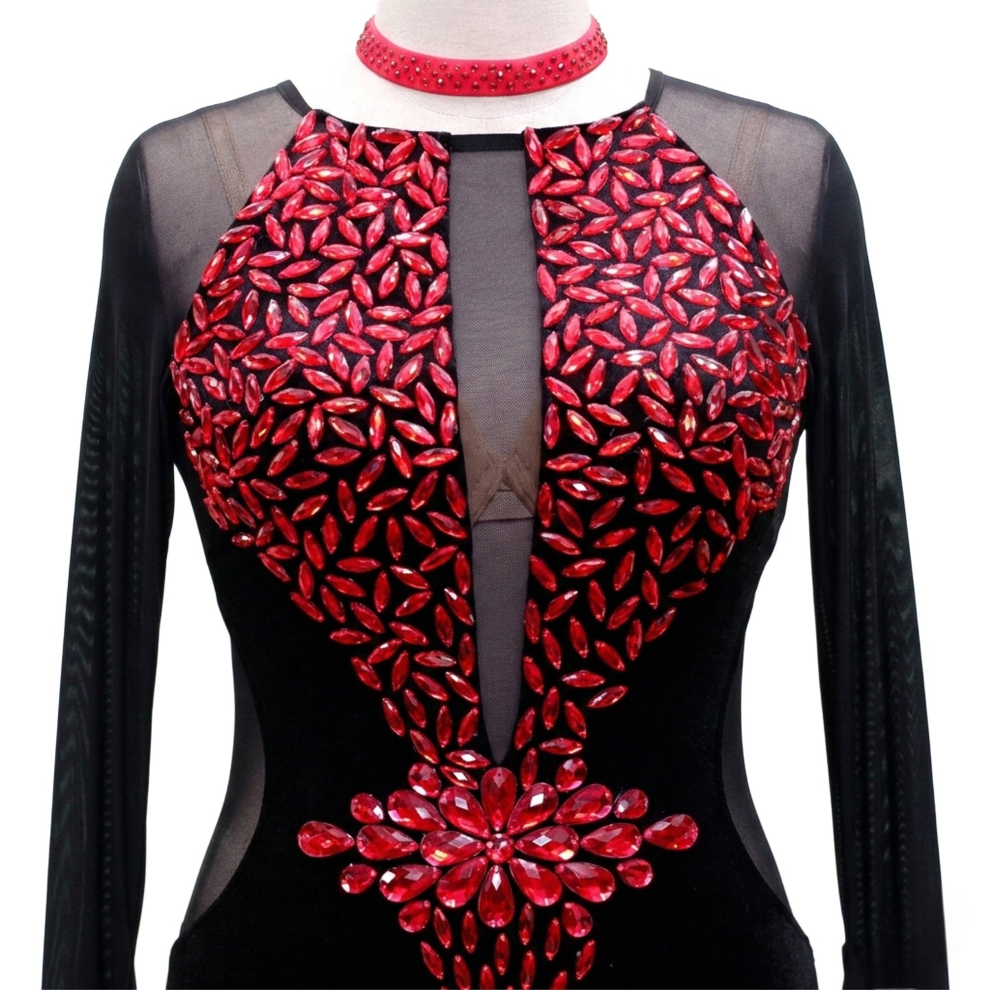 ByCharme Bright Red Velvet Ballroom Competition Dress - BC-0011