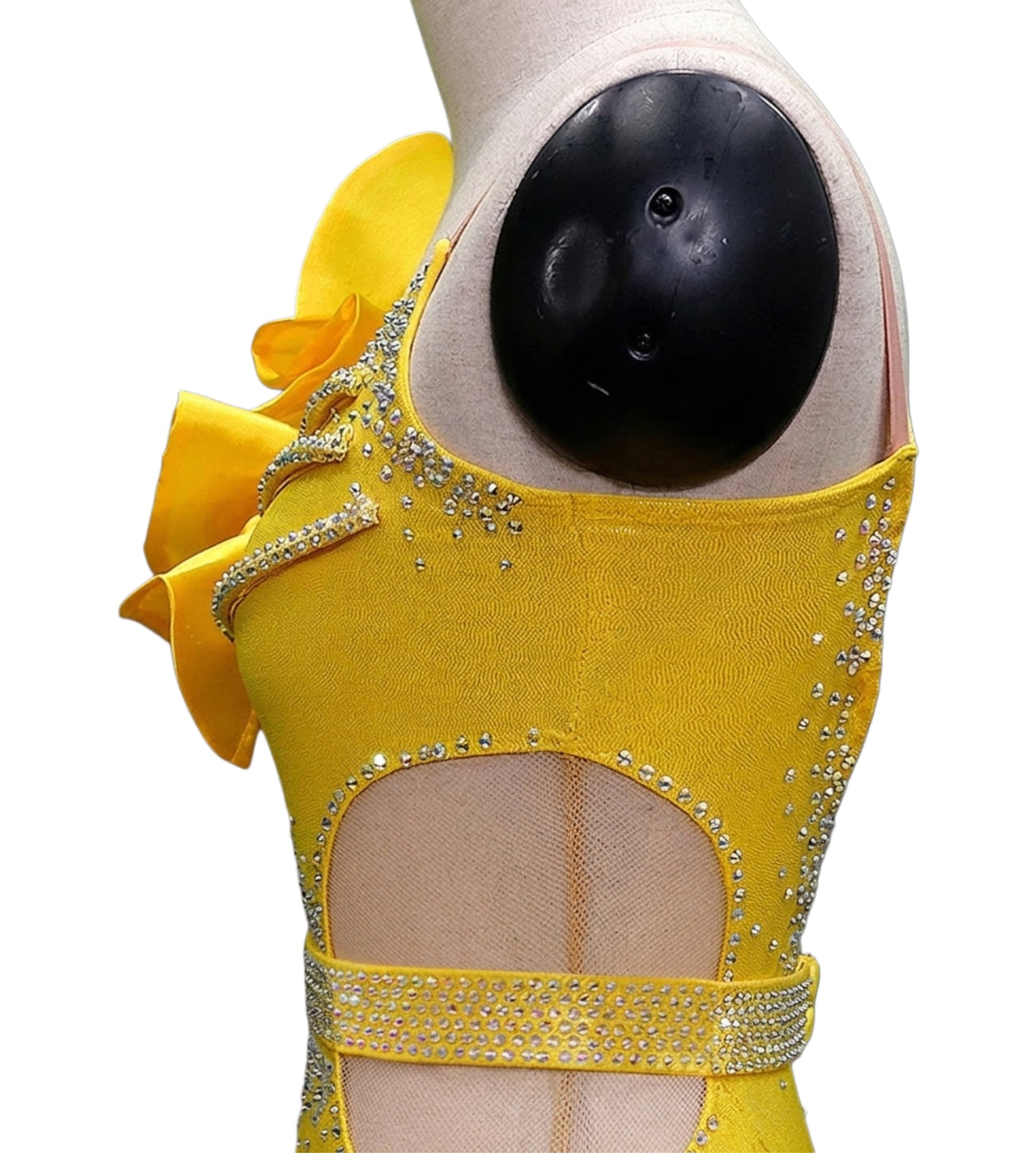 ByCharme Dark Yellow Tan Satin Fringes Latin Salsa Competition Dress - BCL-0195