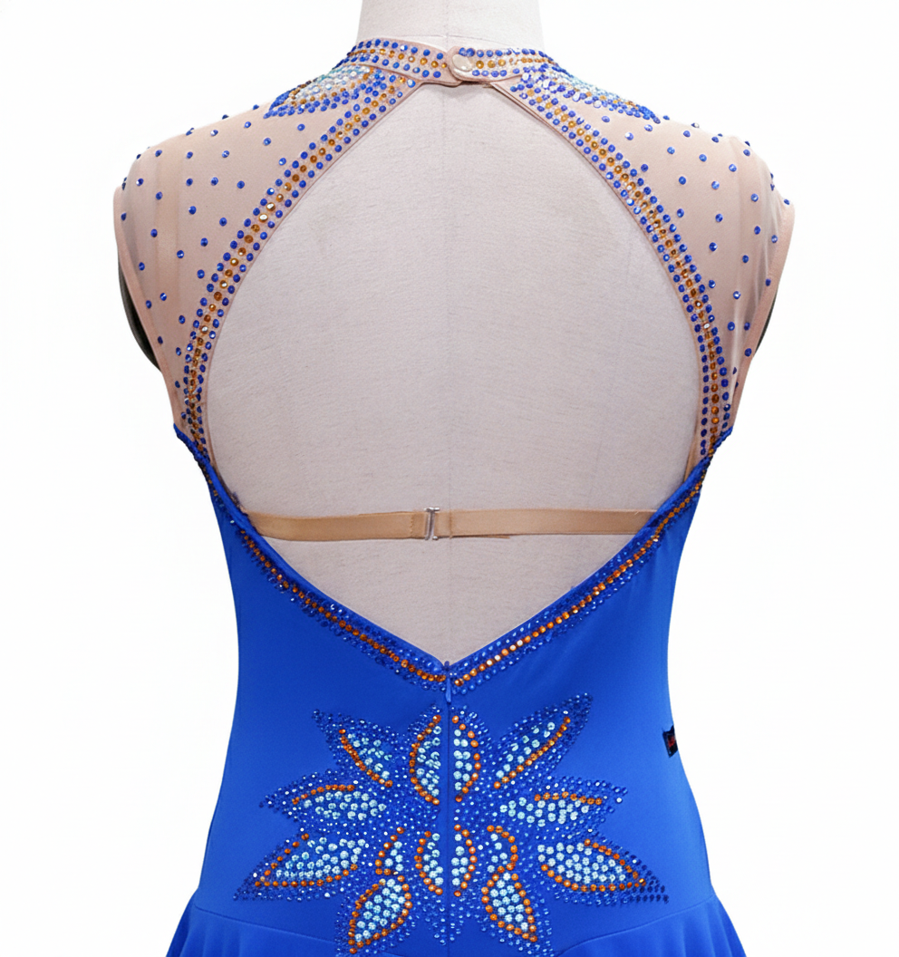 ByCharme Medium Blue Chiffon Ballroom Competition Dress - BC-0053