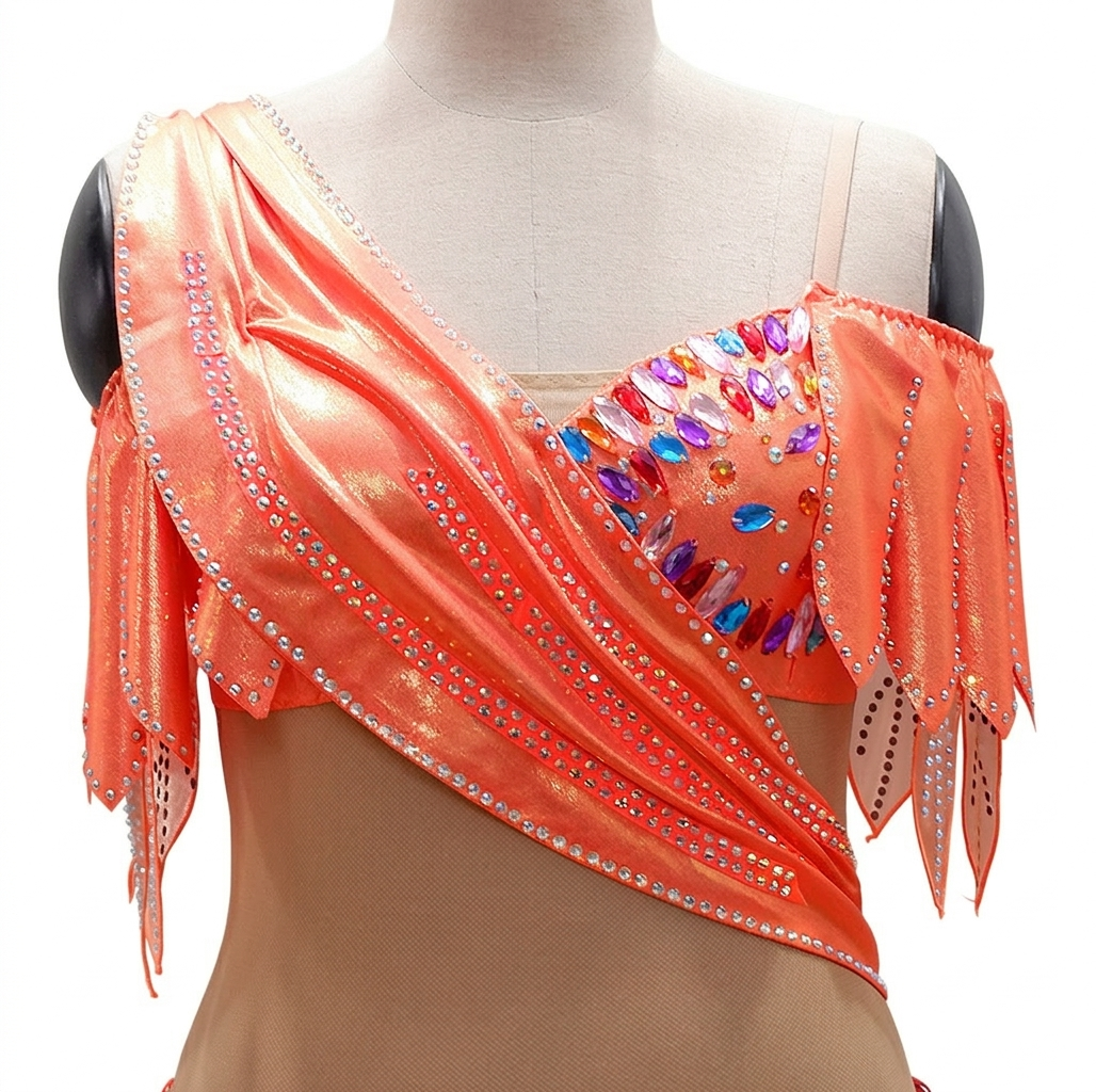 ByCharme Orange Light Brown Latin Salsa Competition Dress - BCL-0140