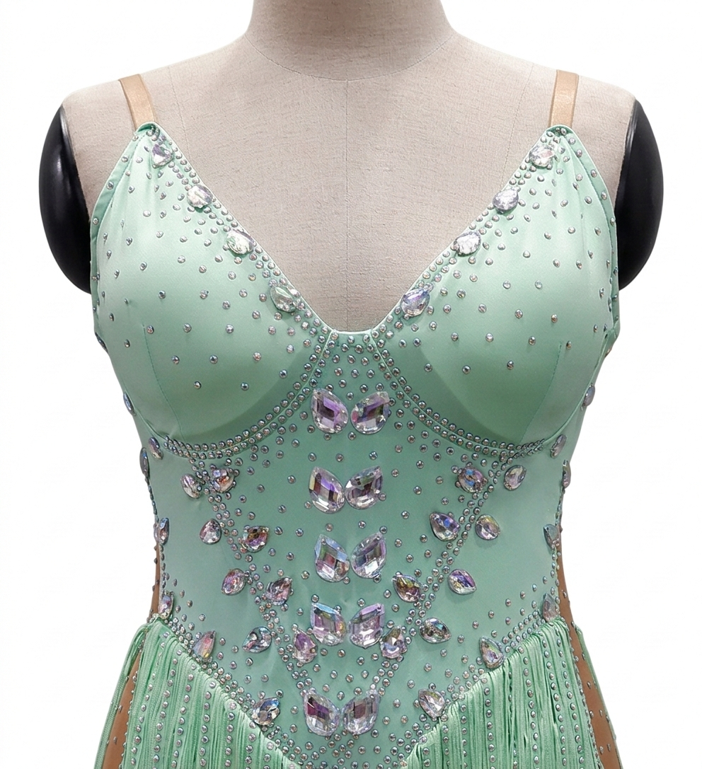 ByCharme Aquamarine Brown Fringes Latin Salsa Competition Dress - BCL-0109