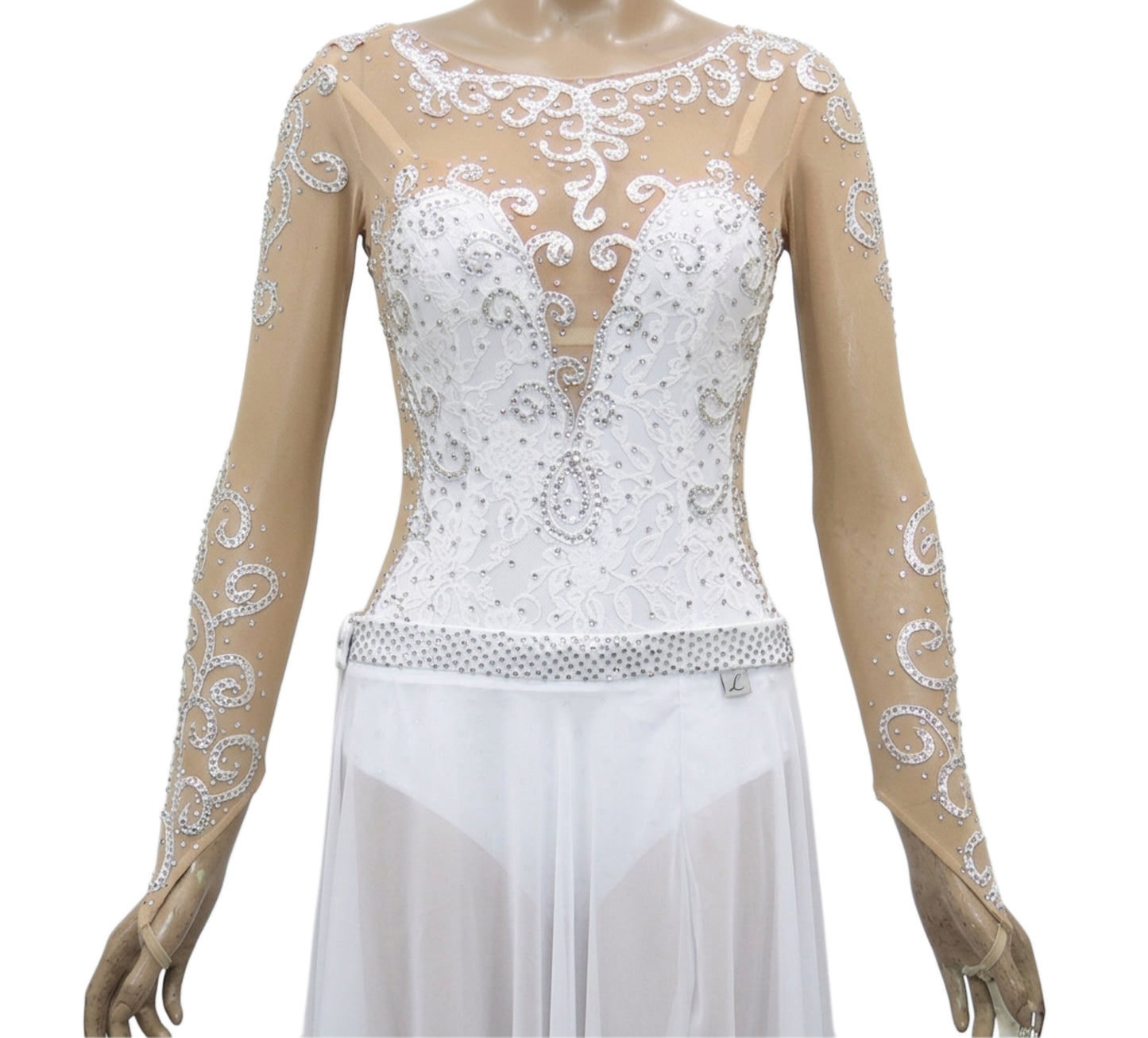 ByCharme White Lace Latin Salsa Competition 2 in 1 Dress - BC2-0005