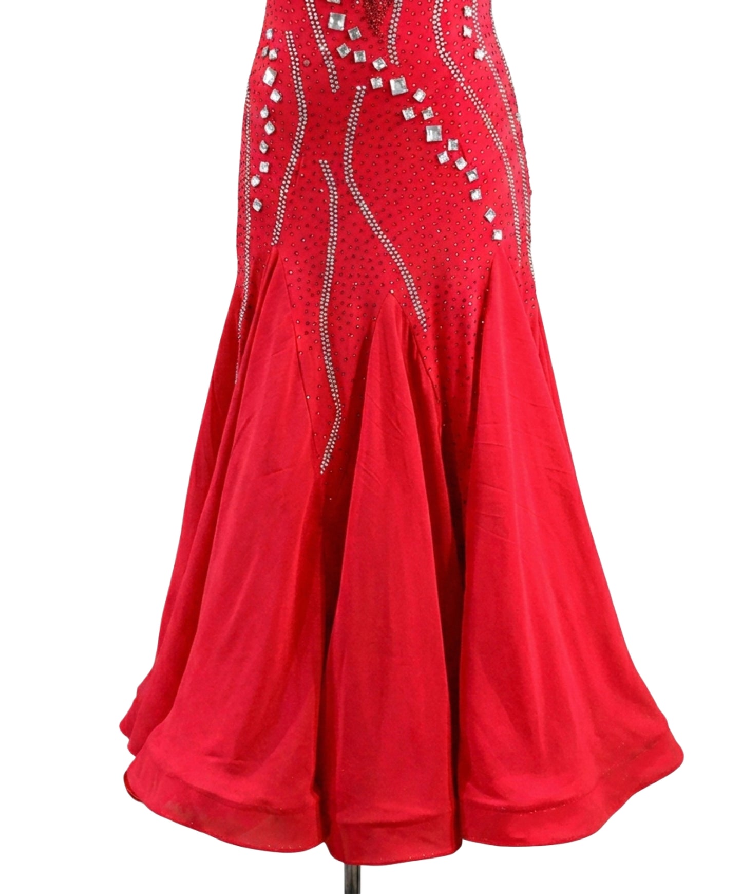 ByCharme Bright Red Chiffon Ballroom Competition Dress - BC-0019