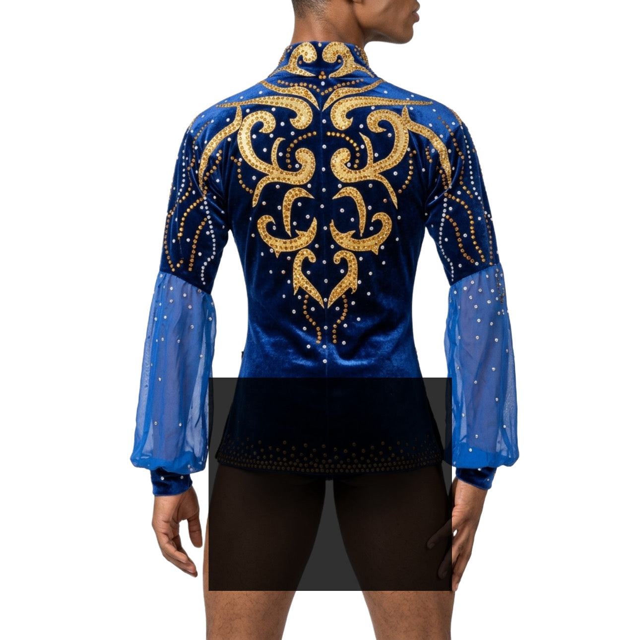 ByCharme Medium Blue Velvet Men Latin Salsa Competition Shirt - BCM-0043