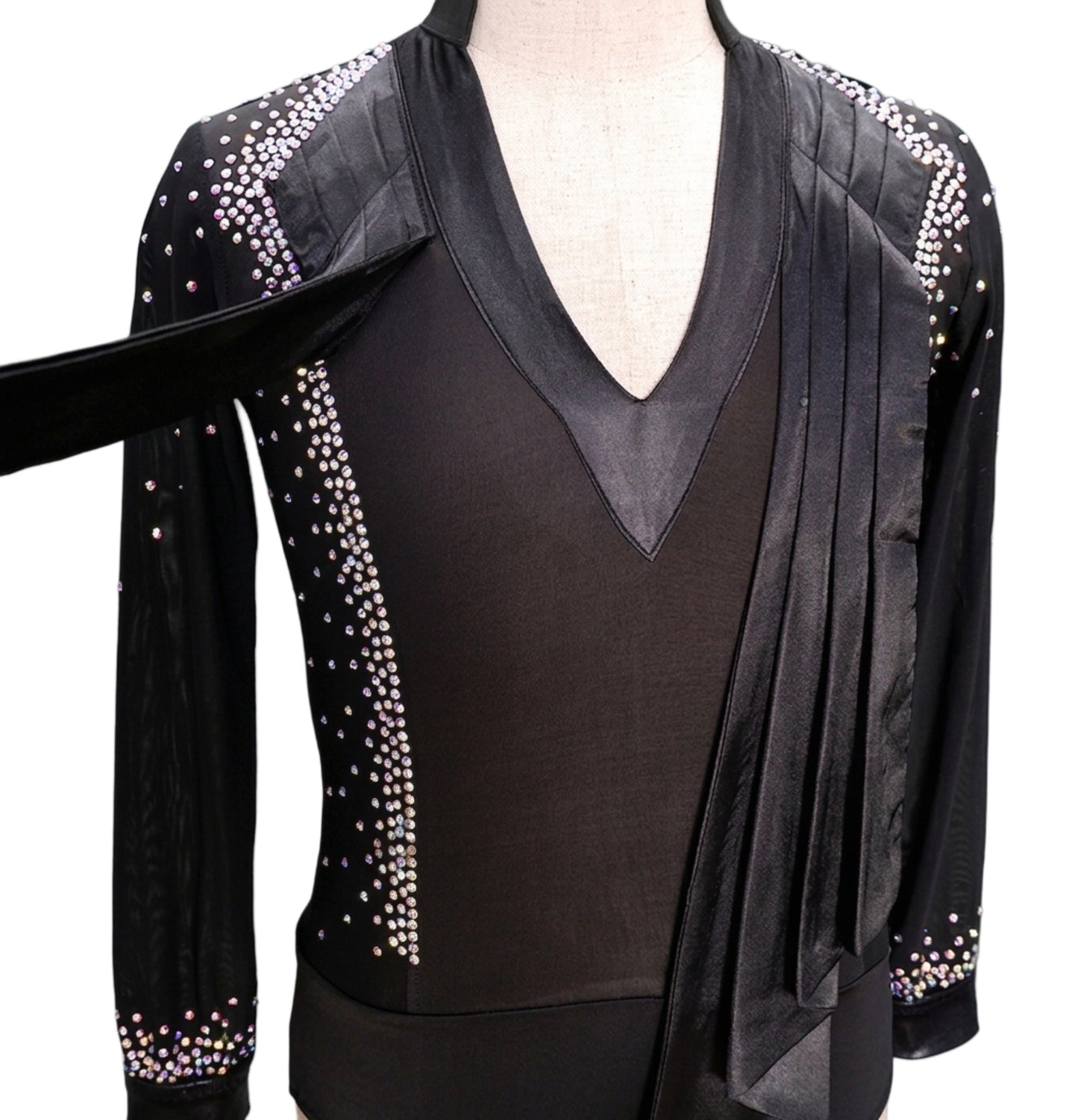 ByCharme Black Lycra Men Latin Salsa Competition Shirt - BCM-0056