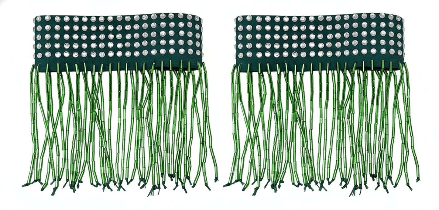 ByCharme Forest Green Tan Fringes Latin Salsa Competition Dress - BCL-0092