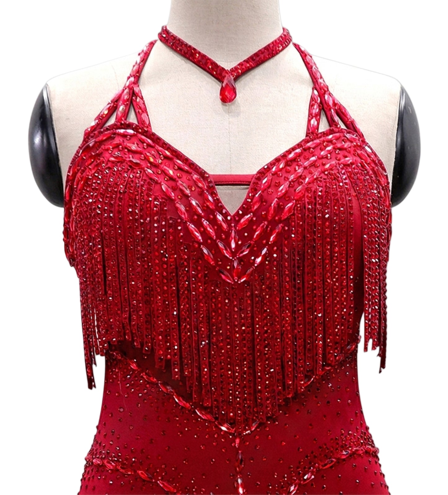 ByCharme Firebrick Fringes Latin Salsa Competition Dress - BCL-0112