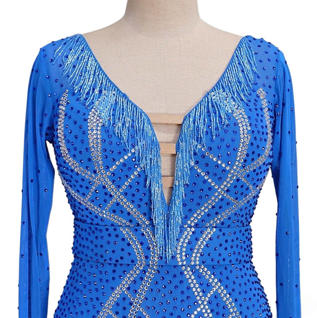 ByCharme Blue Silver Fringes Latin Salsa Competition Dress - BCL-0149