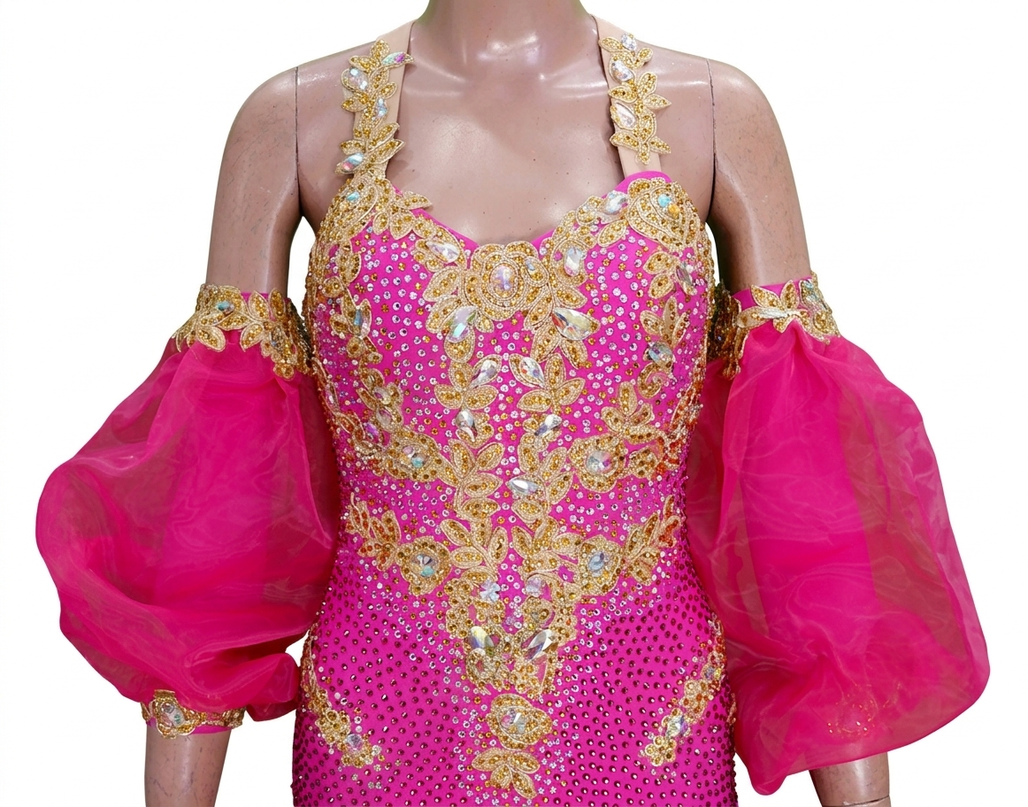 ByCharme Neon Pink Fringes Ballroom Competition Dress - BC-0229