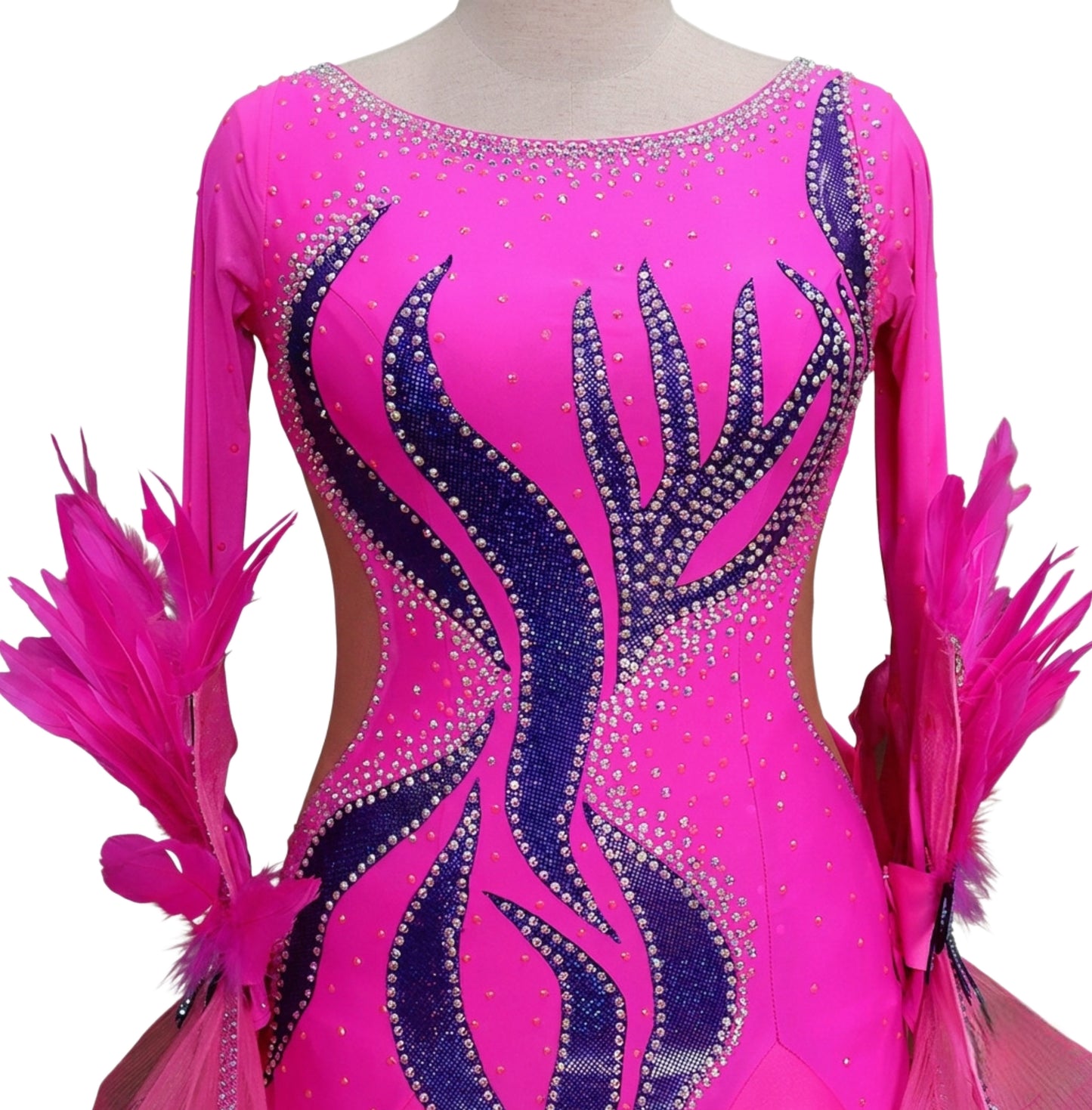 ByCharme Magenta Feather Ballroom Competition Dress - BC-0067
