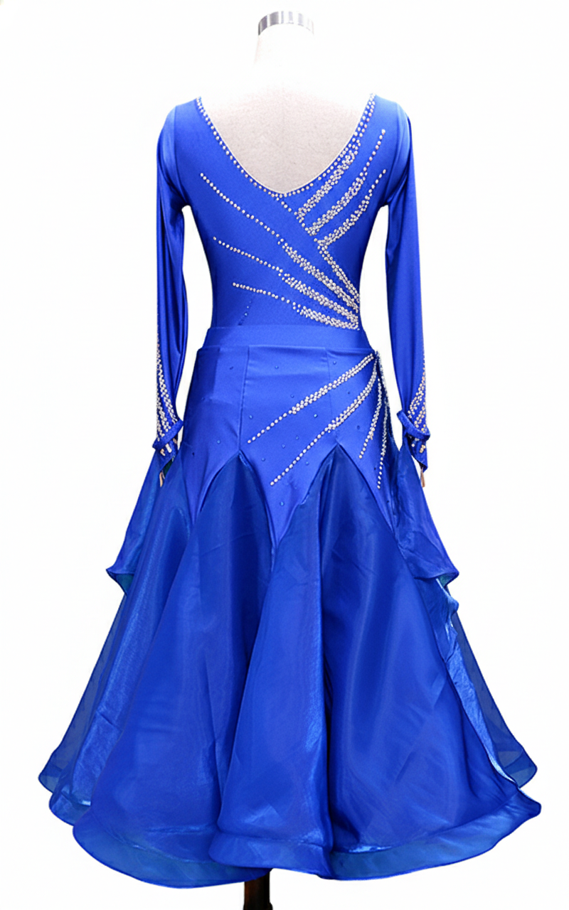 ByCharme Blue Silver Sequined Fringes Latin Salsa Competition Dress - BCL-0002