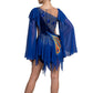 ByCharme Medium Blue Gold Red Fringes Latin Salsa Competition Dress - BCL-0139