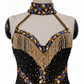 ByCharme Black Blue Gold Fringes Latin Salsa Competition Dress - BCL-0001