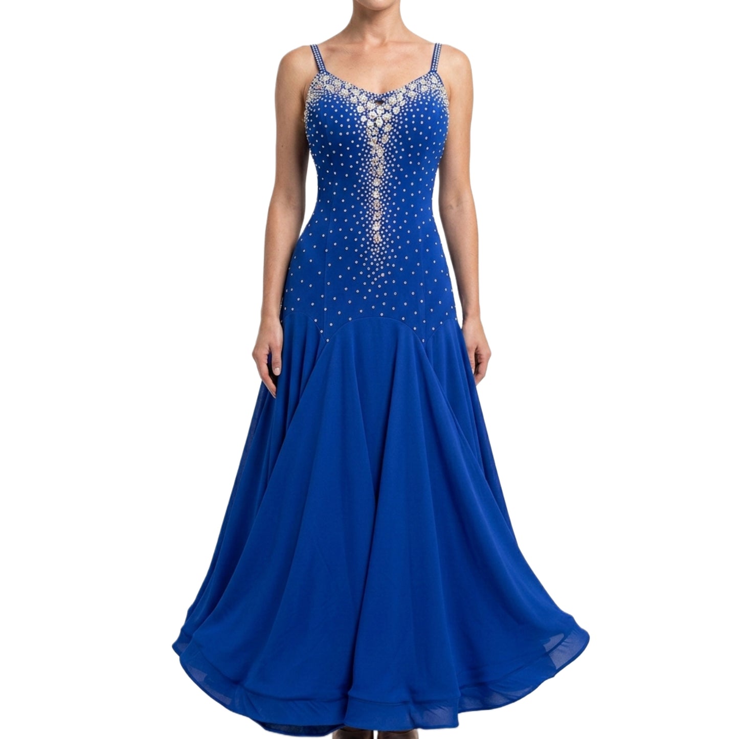 ByCharme Dodger Blue Chiffon Ballroom Competition Dress - BC-0020