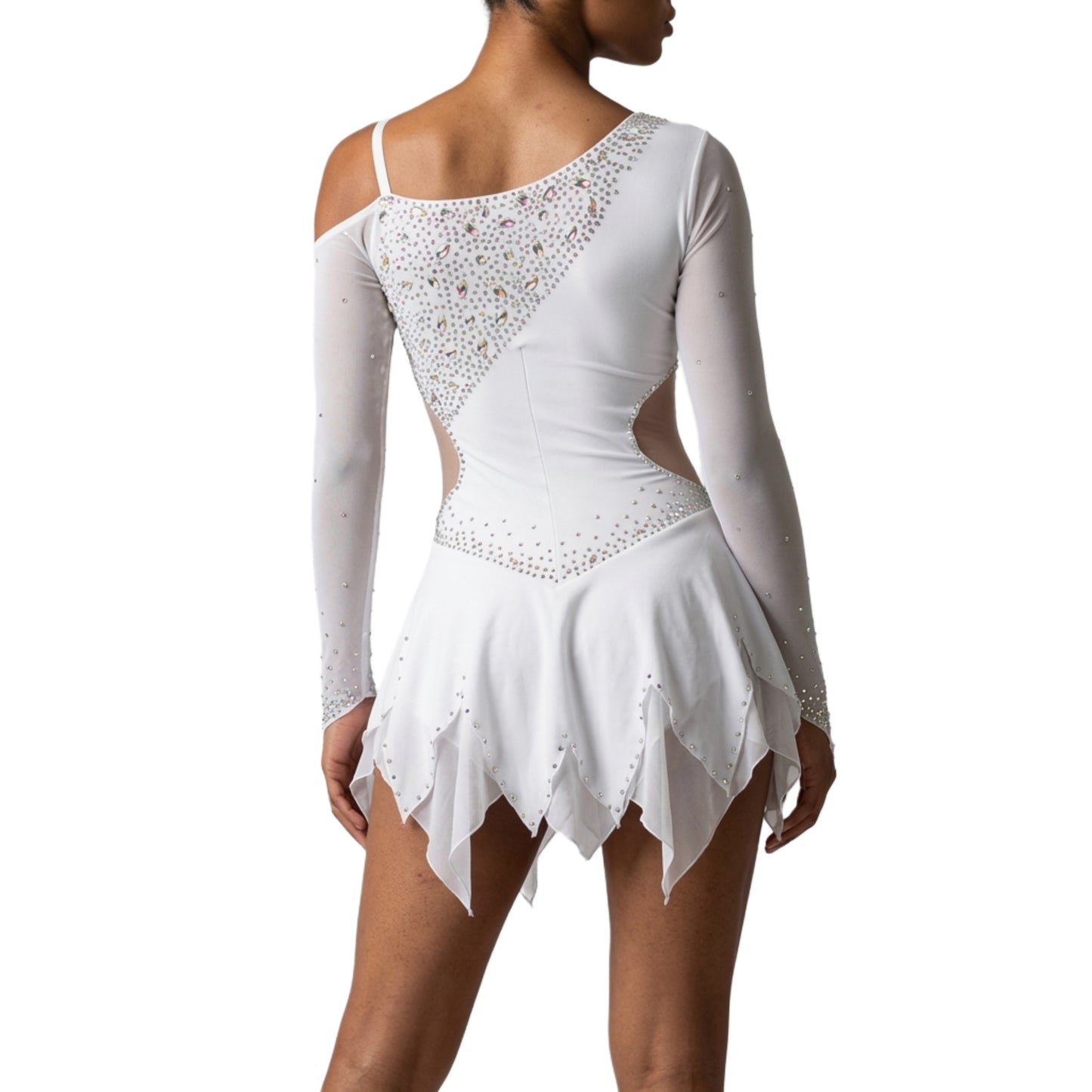 ByCharme White Light Brown Chiffon Fringes Latin Salsa Competition Dress - BCL-0183