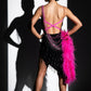 ByCharme Black Magenta Silver Feathers Latin Salsa Competition Dress - BCL-0136