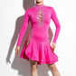 ByCharme Neon Pink Brown Silver Rhinestones Latin Salsa Competition Dress - BCL-0190