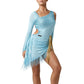 ByCharme Sky Blue Gold Fringes Latin Salsa Competition Dress - BCL-0151