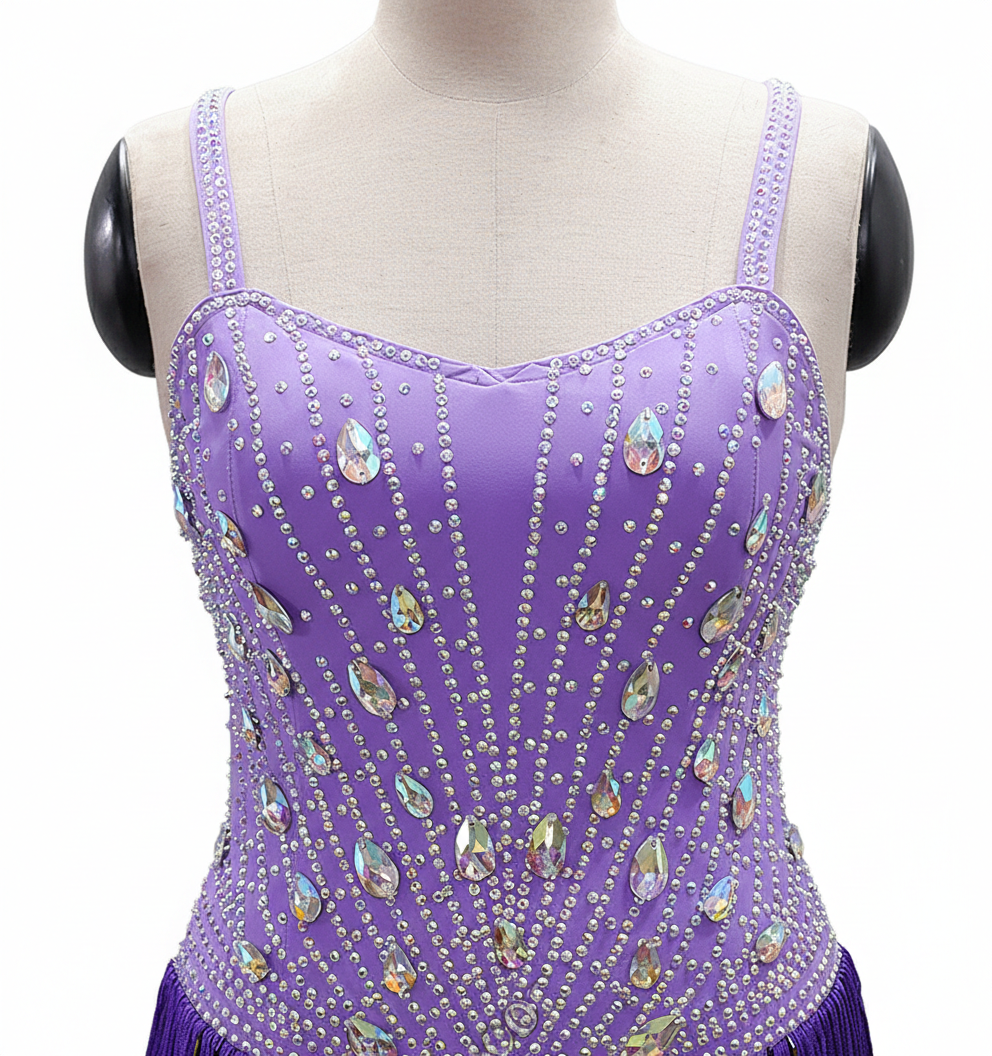 ByCharme Blue Violet Purple Fringes Latin Salsa Competition Dress - BCL-0093