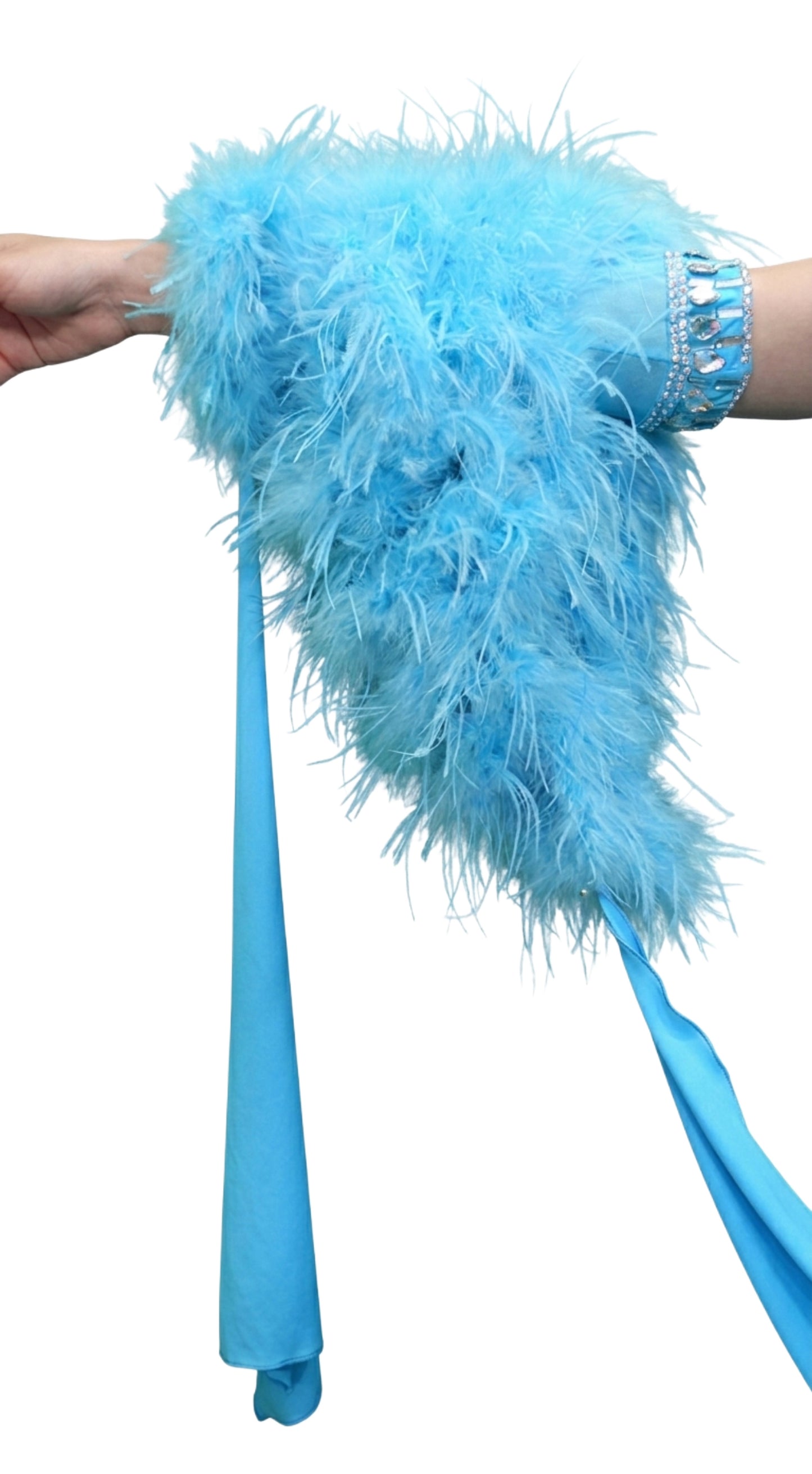 ByCharme Deep Sky Blue Feather Ballroom Competition Dress - BC-0018