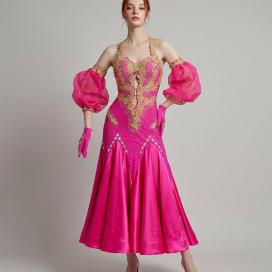 ByCharme Neon Pink Fringes Ballroom Competition Dress - BC-0229