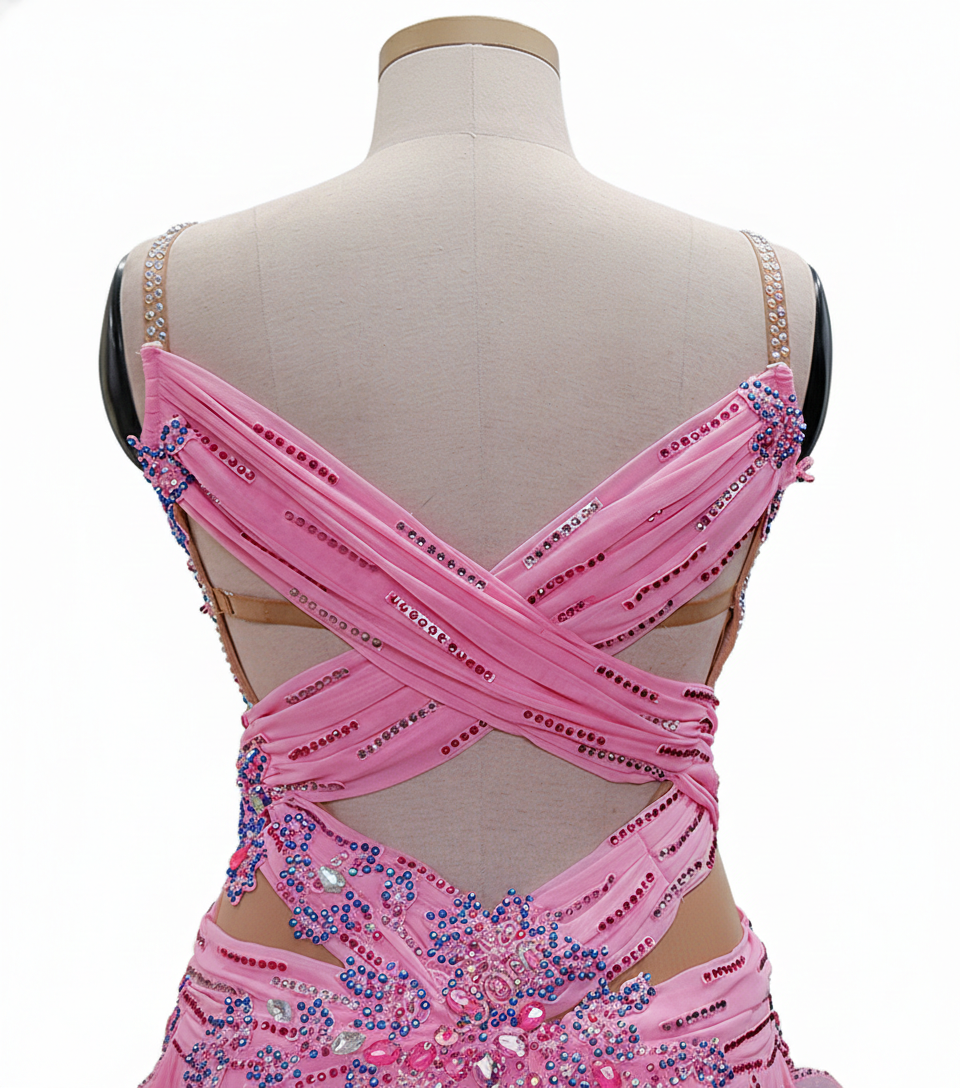 ByCharme Light Hot Pink Chiffon Ballroom Competition Dress - BC-0054