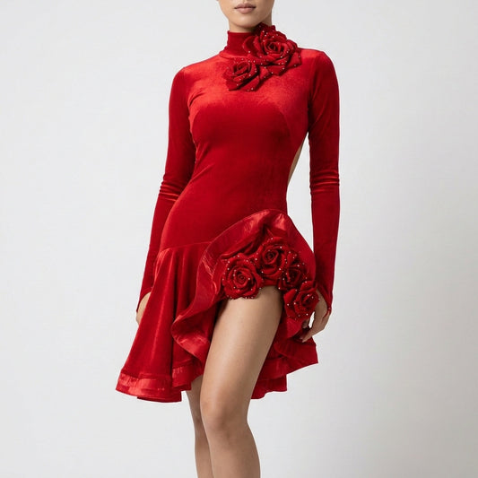 ByCharme Red Velvet Latin Salsa Competition Dress - BCL-0022