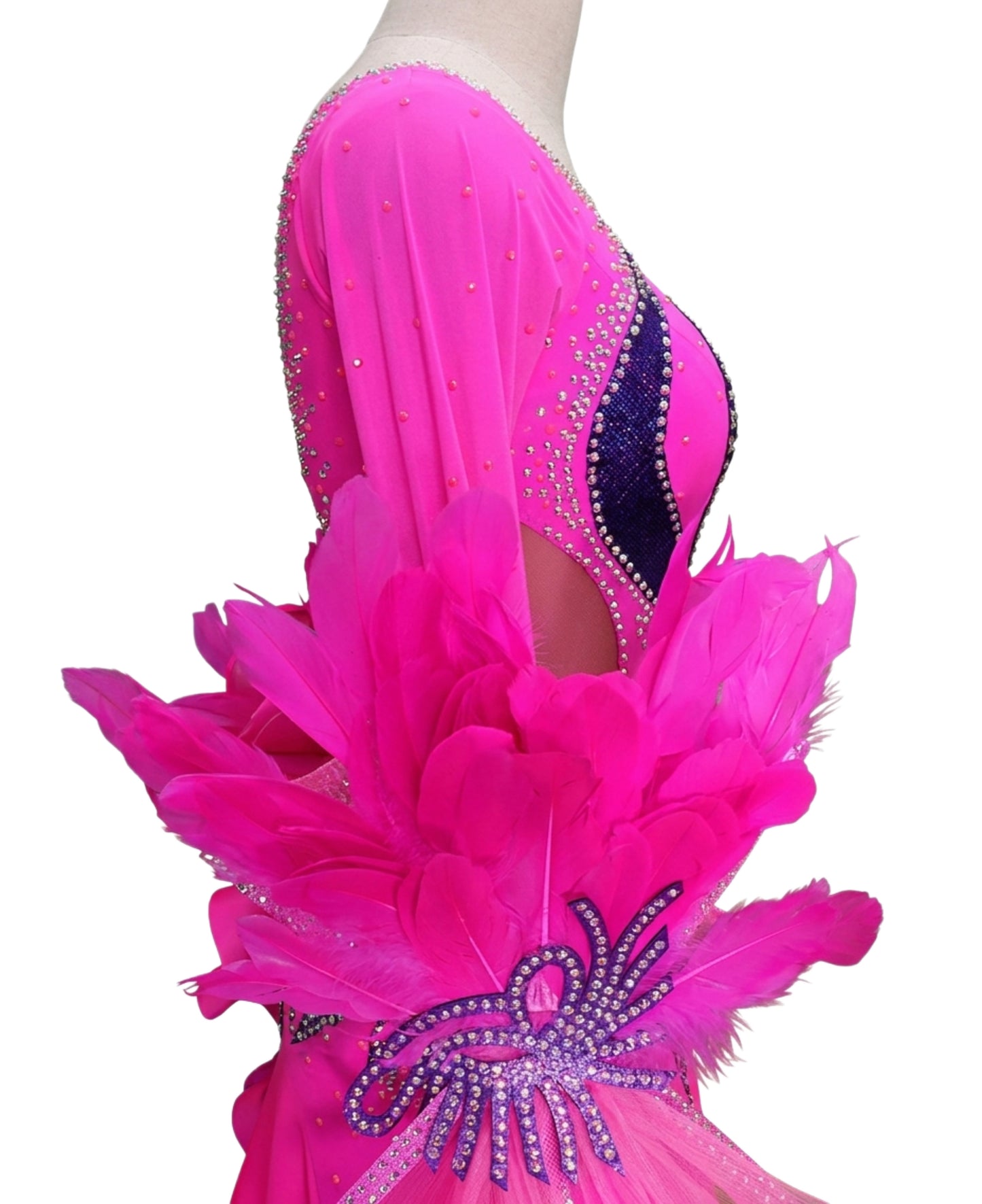 ByCharme Magenta Feather Ballroom Competition Dress - BC-0067