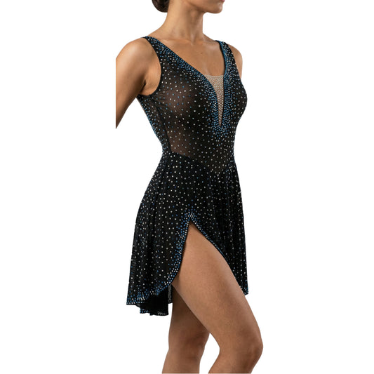 ByCharme Black Silver Blue Fringes Latin Salsa Competition Dress - BCL-0035