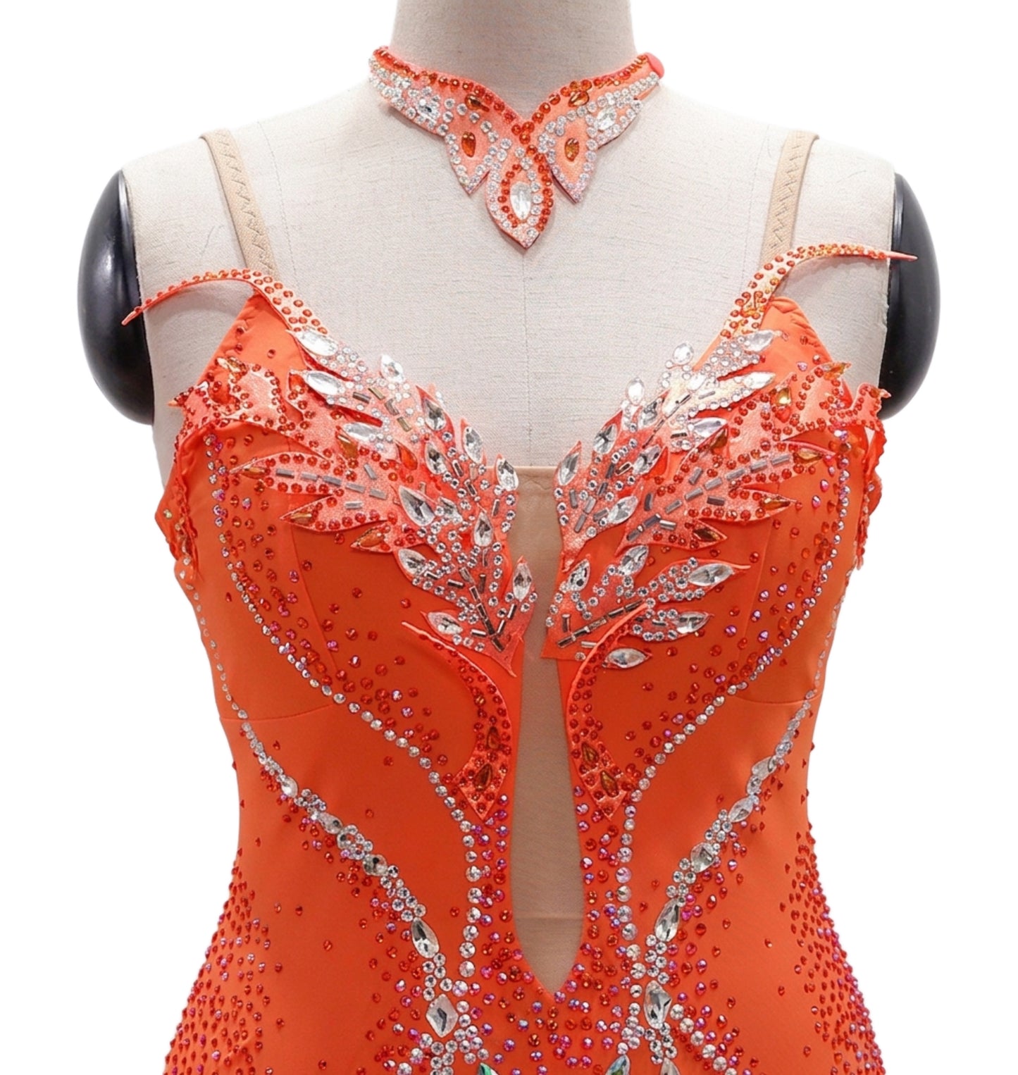 ByCharme Orange Red Feather Ballroom Competition Dress - BC-0215
