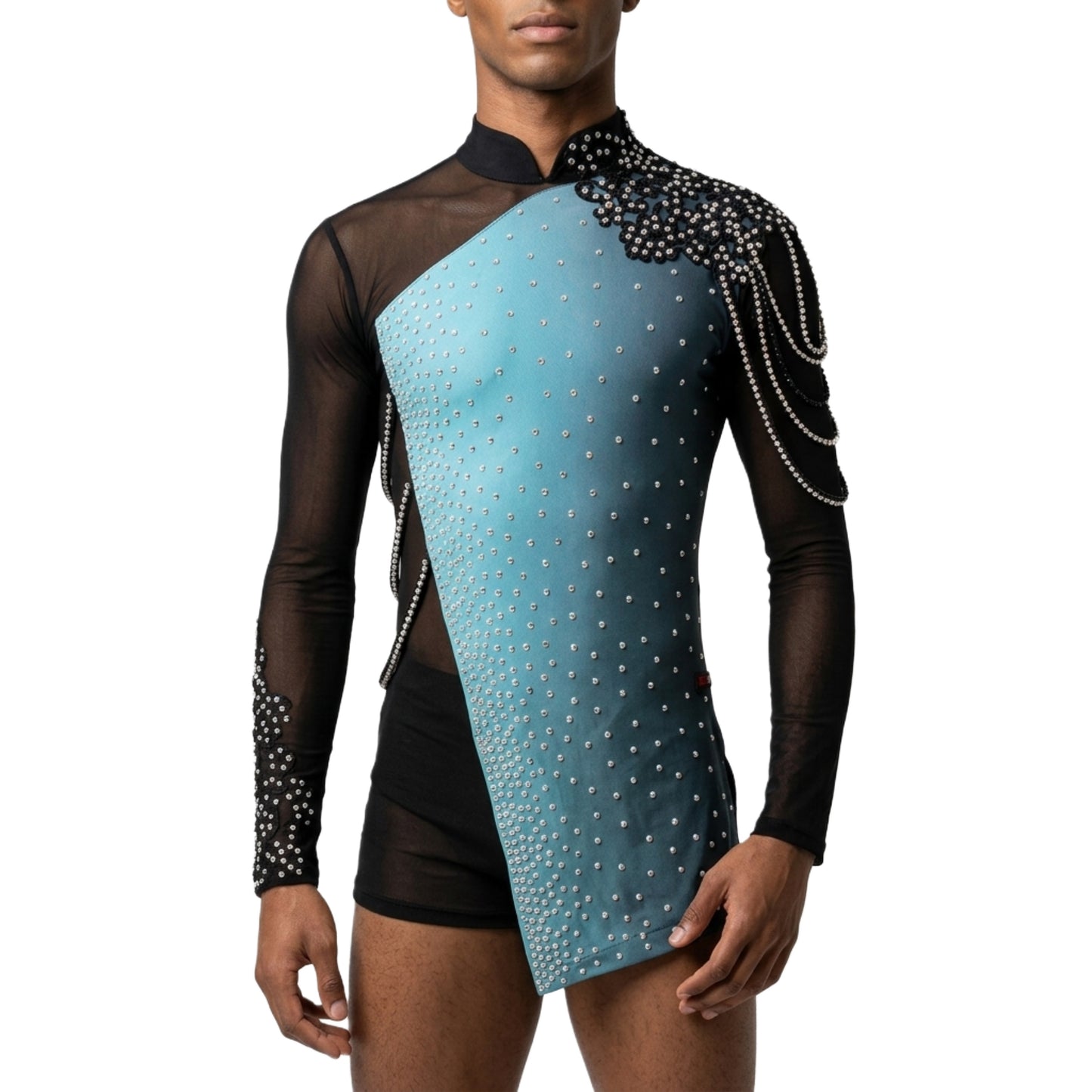 ByCharme Black Lycra Men Latin Salsa Competition Shirt - BCM-0058