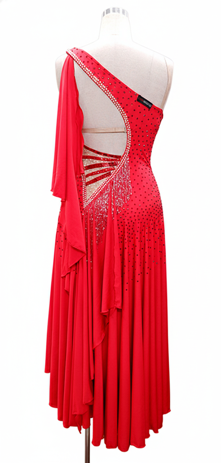ByCharme Bright Red Fringes Ballroom Competition Dress - BC-0045