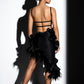ByCharme Black Silk Chiffon Feathers Latin Salsa Competition Dress - BCL-0194