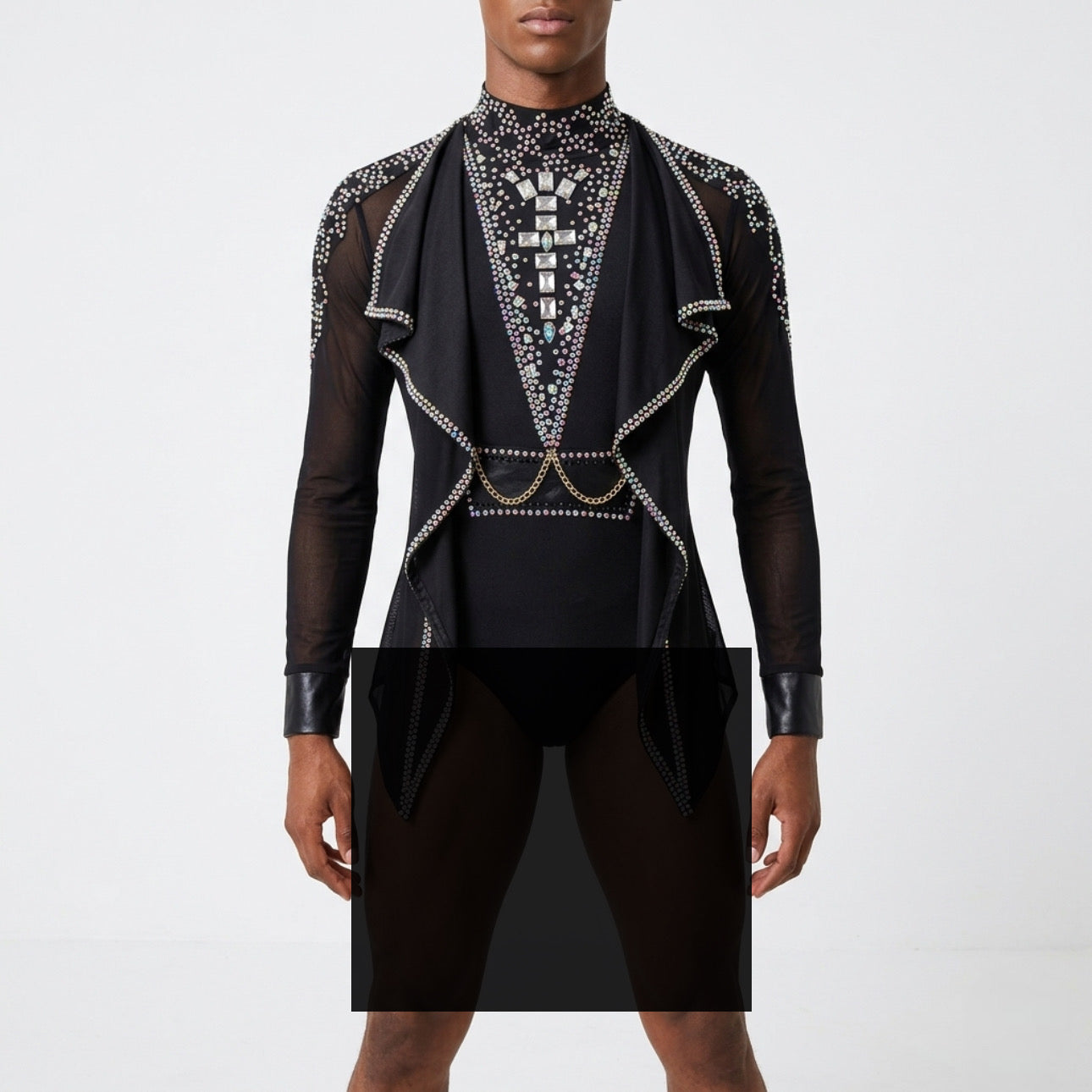 ByCharme Black Silver Mesh Men Latin Salsa Competition Shirt - BCM-0076