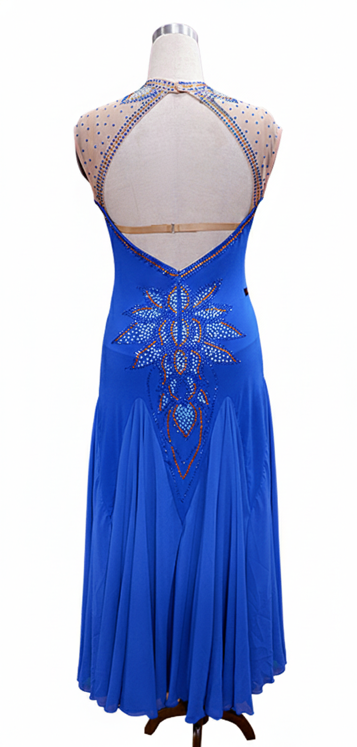 ByCharme Medium Blue Chiffon Ballroom Competition Dress - BC-0053