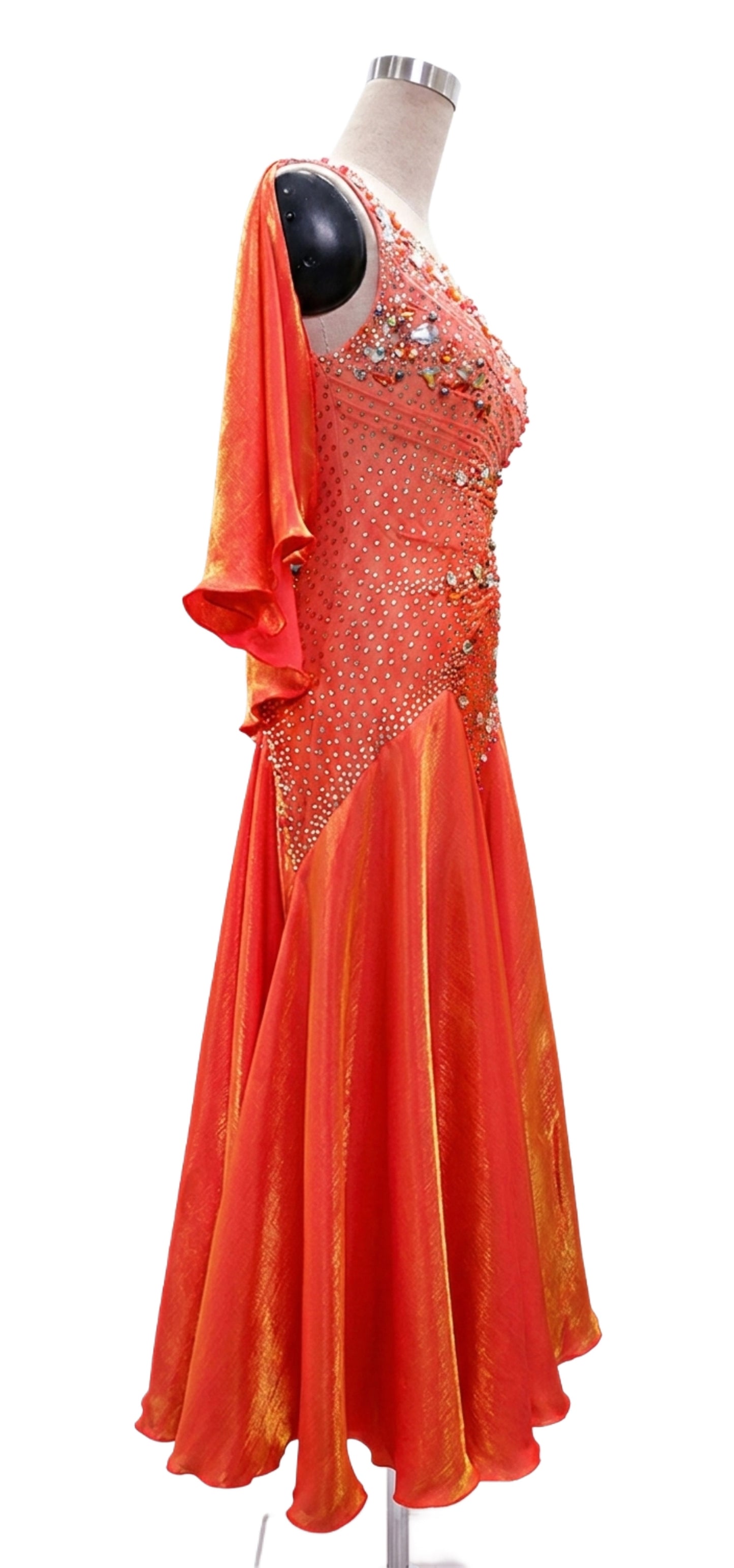 ByCharme Indian Red Chiffon Ballroom Competition Dress - BC-0036