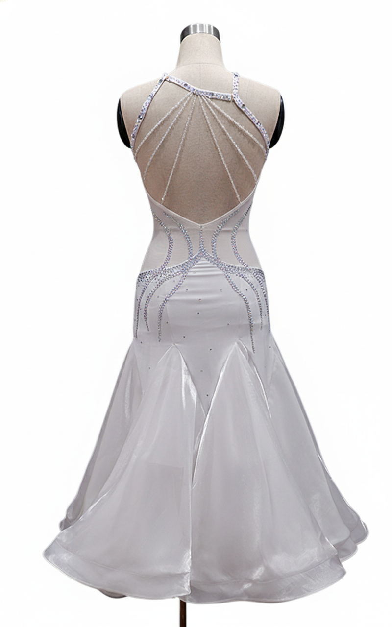 ByCharme White Chiffon Ballroom Competition Dress - BC-0056