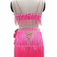 ByCharme Pink Silver Brown Fringes Latin Salsa Competition Dress - BCL-0063