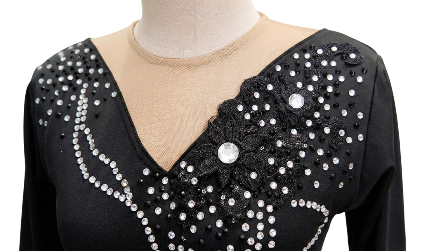 ByCharme Black White Tan Latin Salsa Competition Dress - BCL-0099