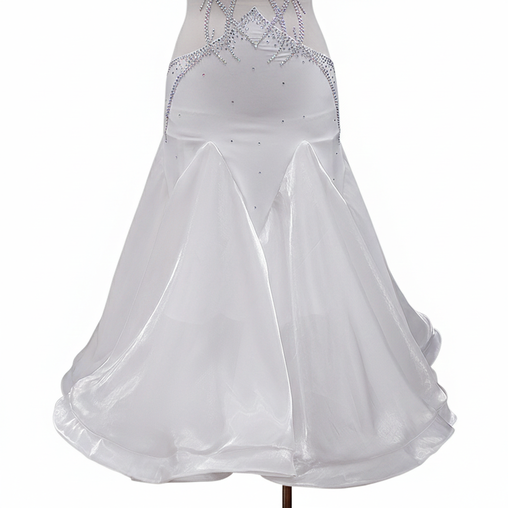 ByCharme White Chiffon Ballroom Competition Dress - BC-0056