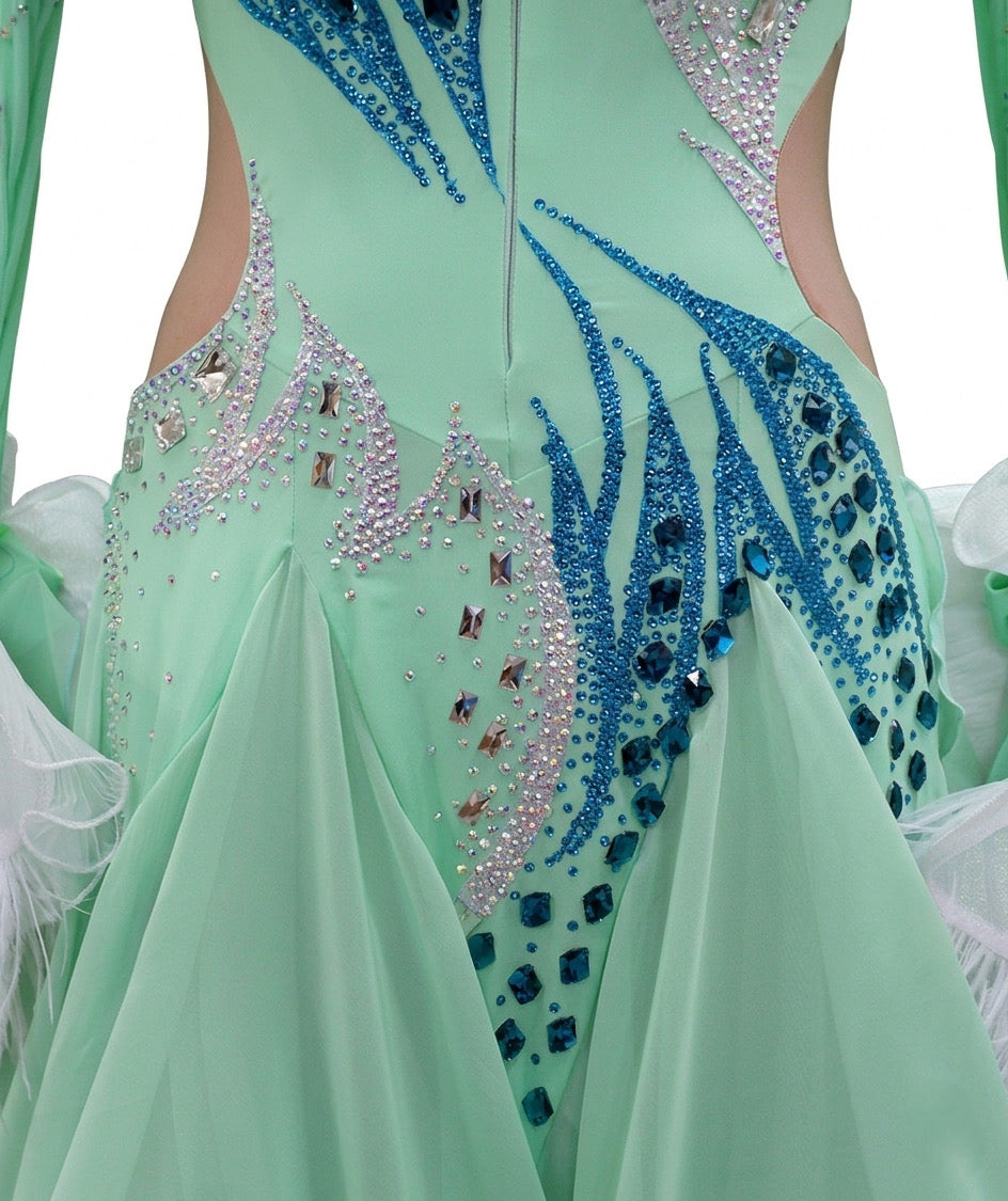 ByCharme Aquamarine Feather Ballroom Competition Dress - BC-0060