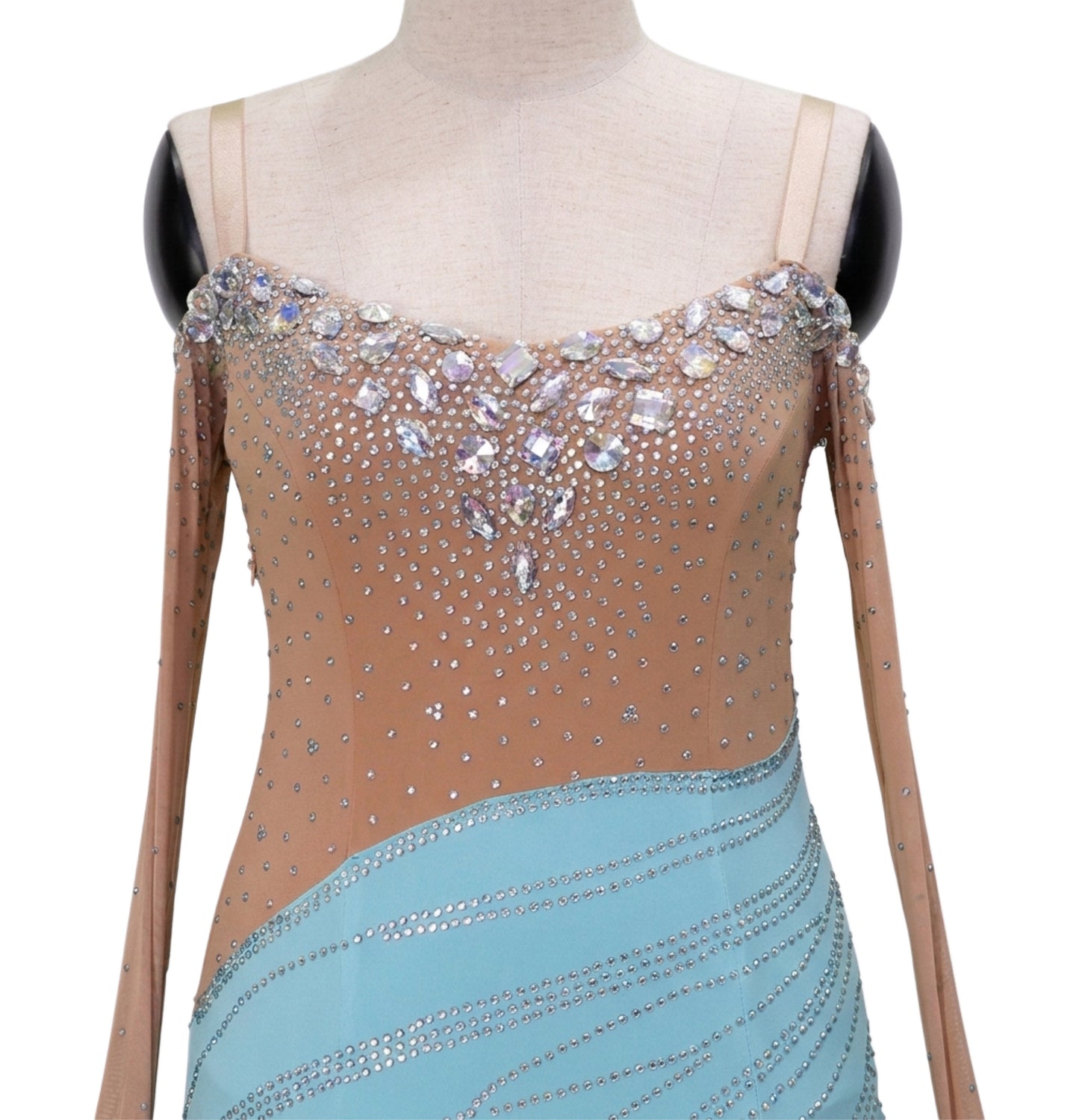 ByCharme Sky Blue Feather Ballroom Competition Dress - BC-0043
