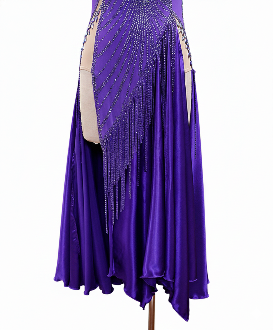 ByCharme Blue Violet Fringes Ballroom Competition Dress - BC-0044