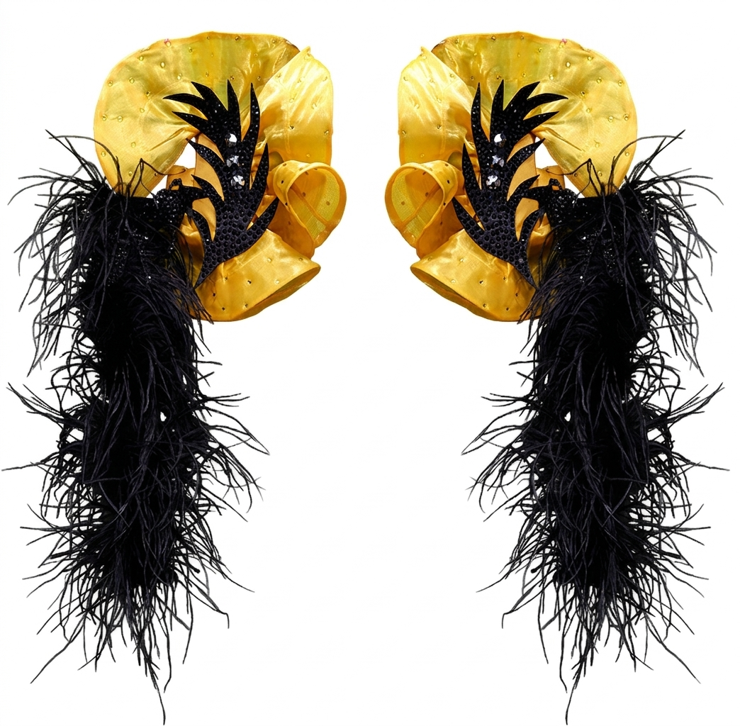 ByCharme Dark Yellow Feather Ballroom Competition Dress - BC-0228