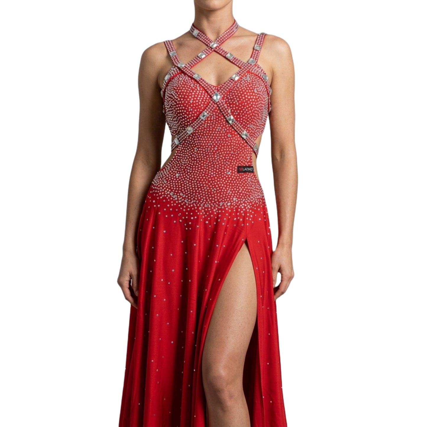 ByCharme Bright Red Silver Latin Salsa Competition Dress - BCL-0111