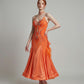 ByCharme Orange Red Feather Ballroom Competition Dress - BC-0215